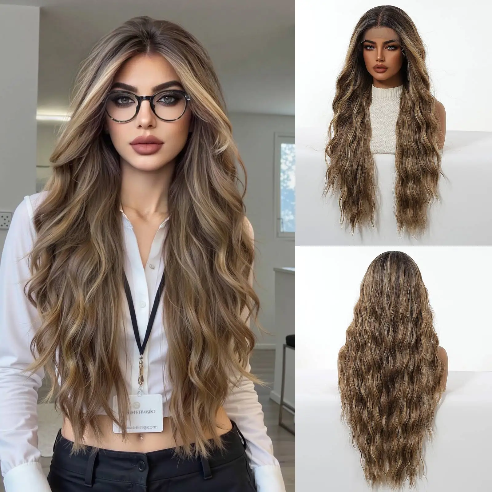 Topshe 30 Inch 13x6 HD Lace Front Wig Long Wavy Ombre Blonde Synthetic Wigs Glueless Pre-Plucked Heat Resistant Deep Parting