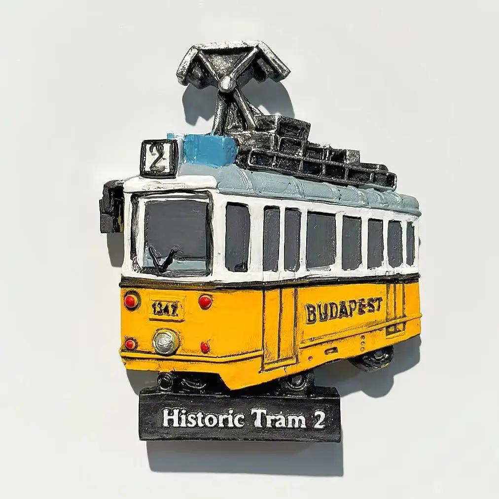 Budapest Tram Hungary Resin Fridge Magnet Travel Souvenir,3D Hand Painted Refrigerator Sticker Home Decor Collectible Gift