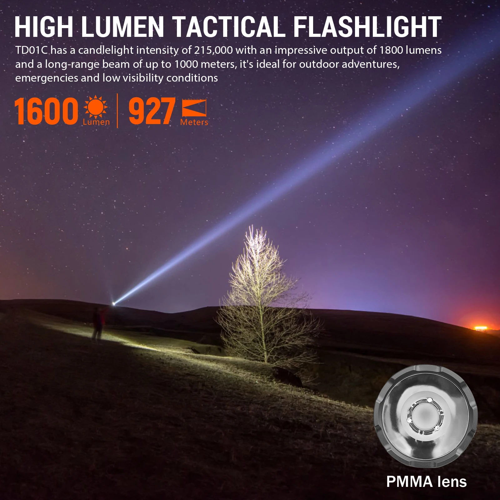 Wurkkos TD01C Upgrade Tactical Flashlight 1800LM Shooting 927m IPX8 Torch Use 21700 Battery Rechargeable for Camping Patrolling