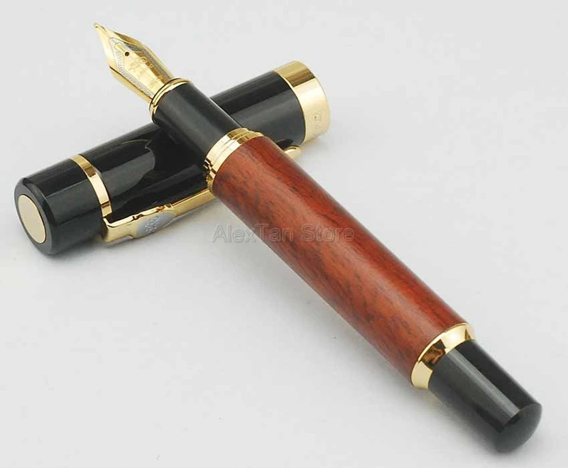 

Jinhao 650 Elegant Fountain Pen Natural Redwood Barrel Design Medium Nib & Bent Nib Big Size For Office & School & Home