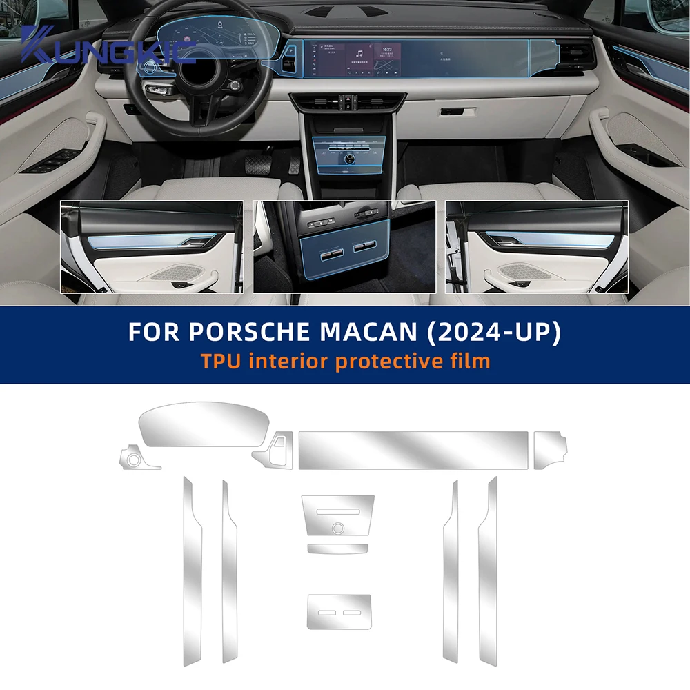 Naklejka zapobiegająca zarysowaniom dla PORSCHE Macan EV 2024 2025 Panel skrzyni biegów Ekran nawigacji Wnętrze samochodu Folia ochronna TPU
