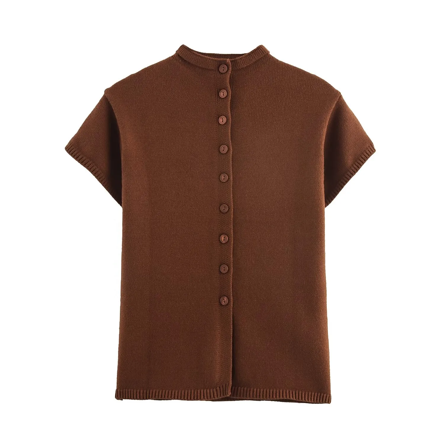 

Tidalyf 2025 New Fashion Knit Sweater Elastic Turn-Down Collar Short Sleeves Tops Elegant Chic For Woman In Autumn And Winter