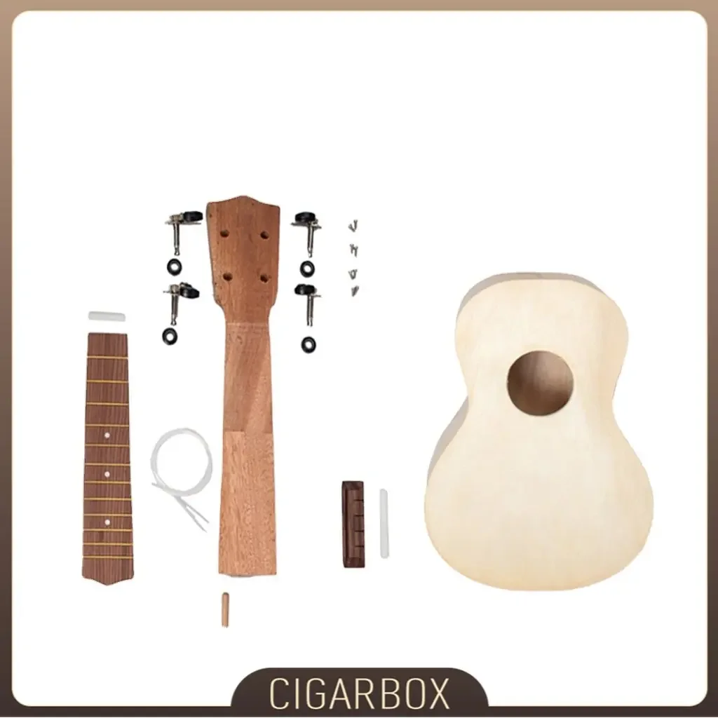 

Unfinished 21 Inches Hawaii Guitar Body Soprano Ukulele DIY KIT 4 Strings Handwork Basswood Fingerboard Pegs SET