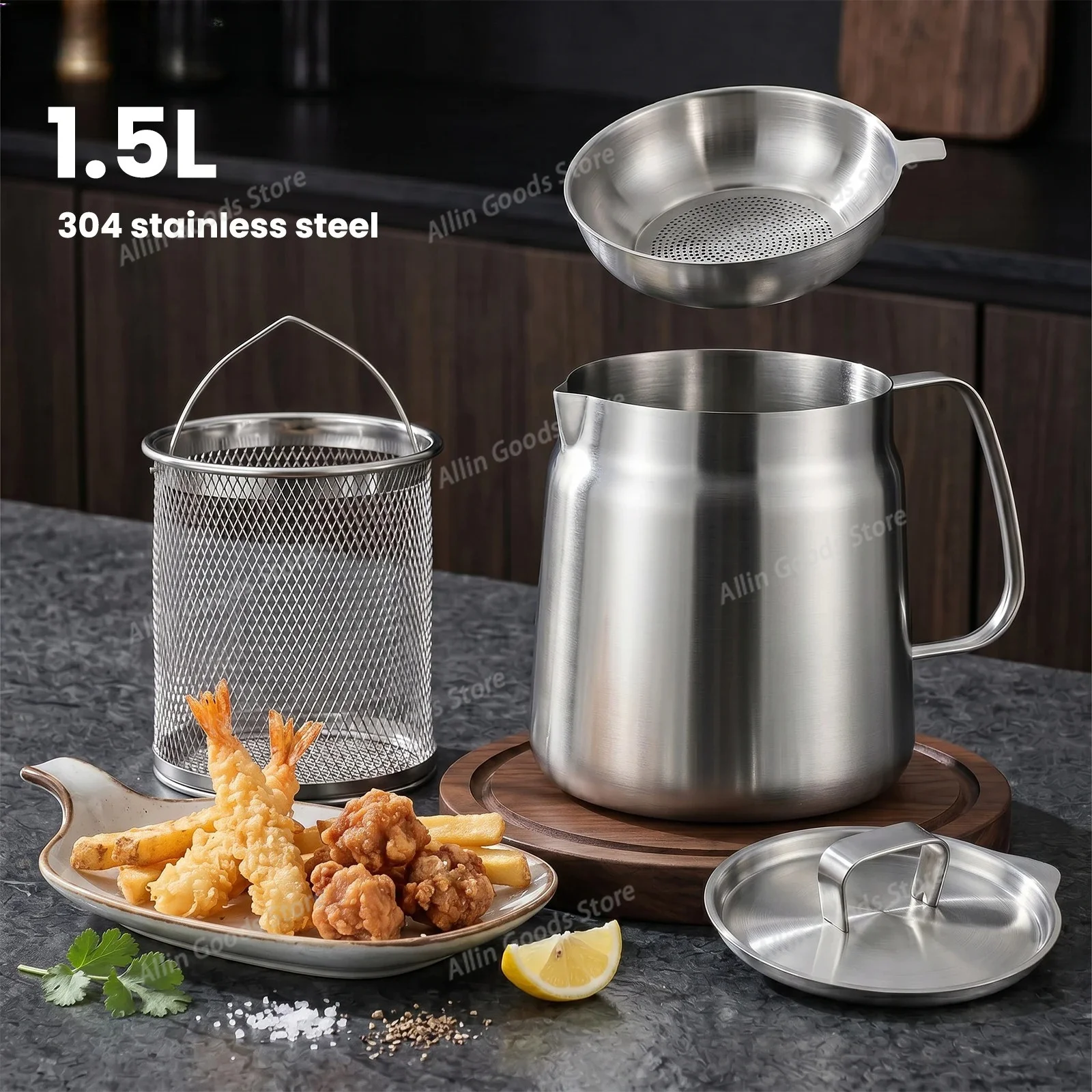 1.5 Liter Oil Fryer Pot Stainless Steel Manual Deep Fryer with Lid Basket for Frying French Fries Bacon Home Camping Deep Fryer