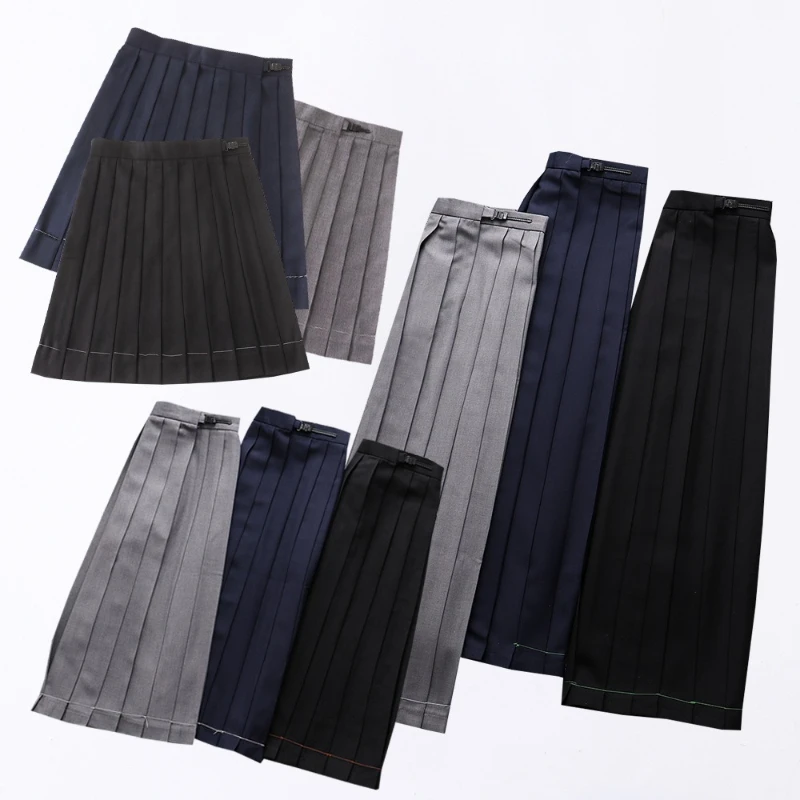 Gonna a pieghe uniforme comoda alla moda Gonna tinta unita Uniforme scolastica per studenti Gonna lunga giapponese a vita alta invecchiata