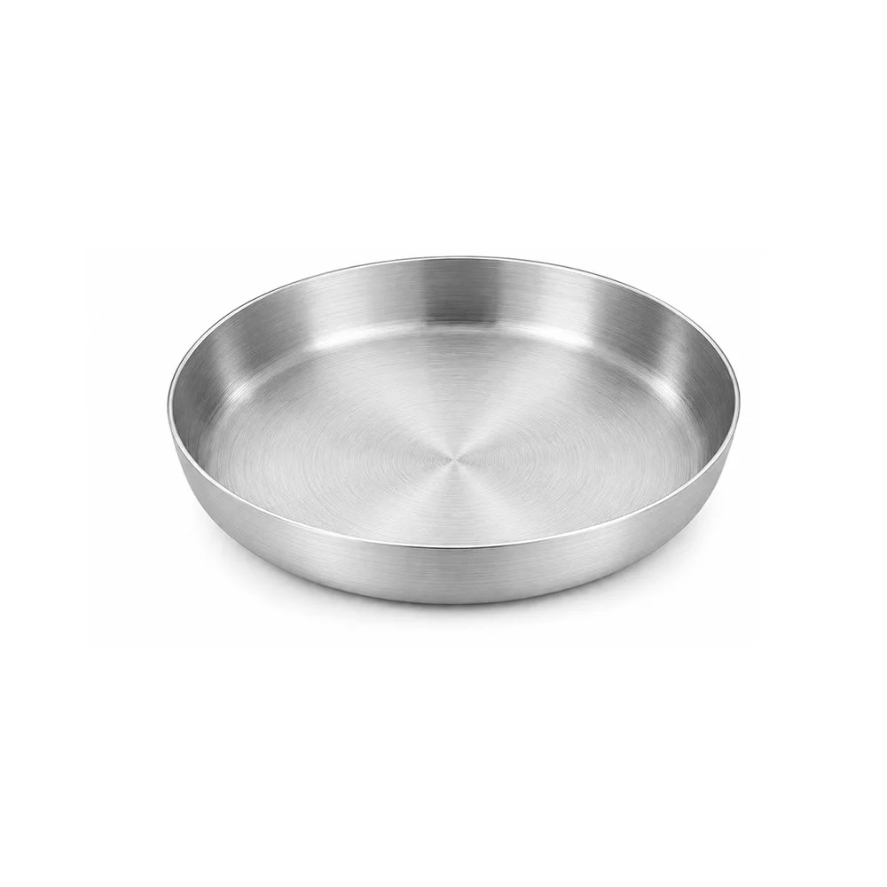 High-quality 18/20cm Stainless Steel Frying Pan Handled Golden/Sliver Serving Plate Flat Bottom Rust-proof Steak Skillet Adults