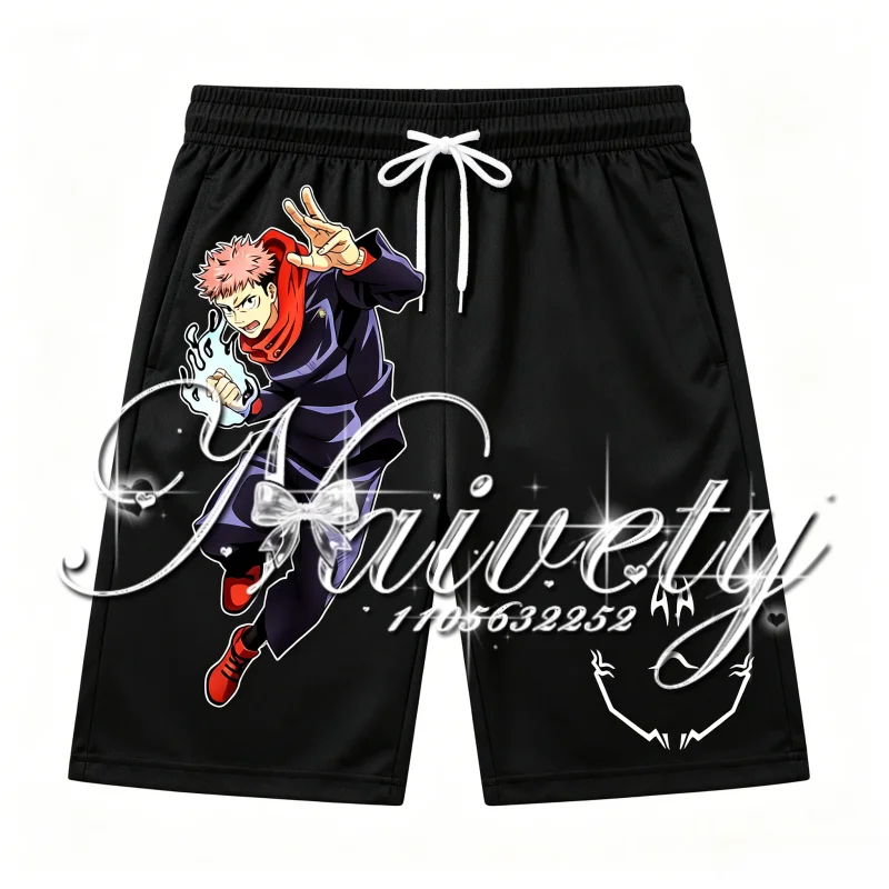2026 Summer Jujutsu Kaisen Itadori Yuji Anime Print Breathable Quick Dry Plus Size Shorts Unisex Sports Beachwear Y2k