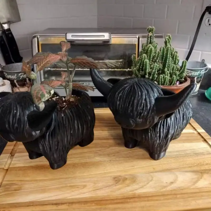 Highland Cow Planter Cute Highland Cow Planter Cow Garden Backyard Flower Resin Succulent Planter For Indoor Outdoor