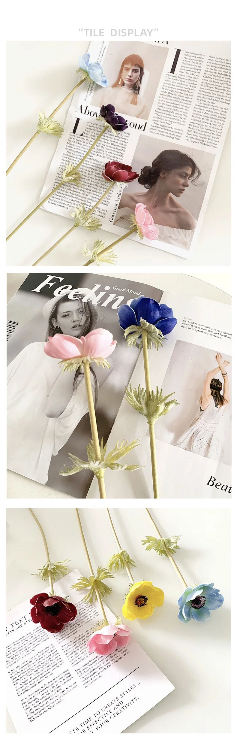 12 Stück künstliche PU-Anemonenblumen, künstliche Hochzeitsdekoration, Brautstrauß, Party- und Heimdekoration, Hochzeitsblumen, künstliche Rosenzweige – Detail 5