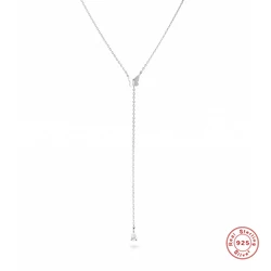 Aide 925 Sterling Silver Elegant Y Shape Butterfly Necklaces For Women Water Drop Zircon Charm Long Chain Tassel Necklace Choker