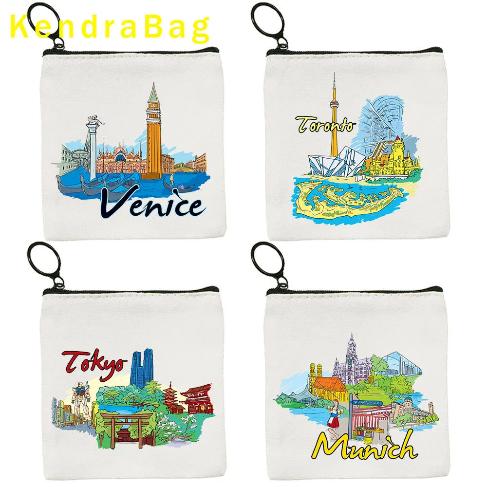 

Montreal Moskow San Francisco Munich New York Tokyo Toronto Vancouver Venice Rome Key Coin Purse Canvas Bags Pouch Wallet Gifts