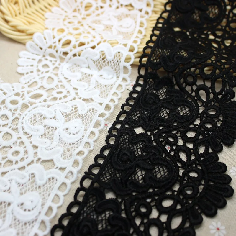 Black White Lace Hollow Out Floral Embroidered DIY Apparel Sewing Fabric Delicacy Water Soluble Elastic Lace Tape 1 Yard