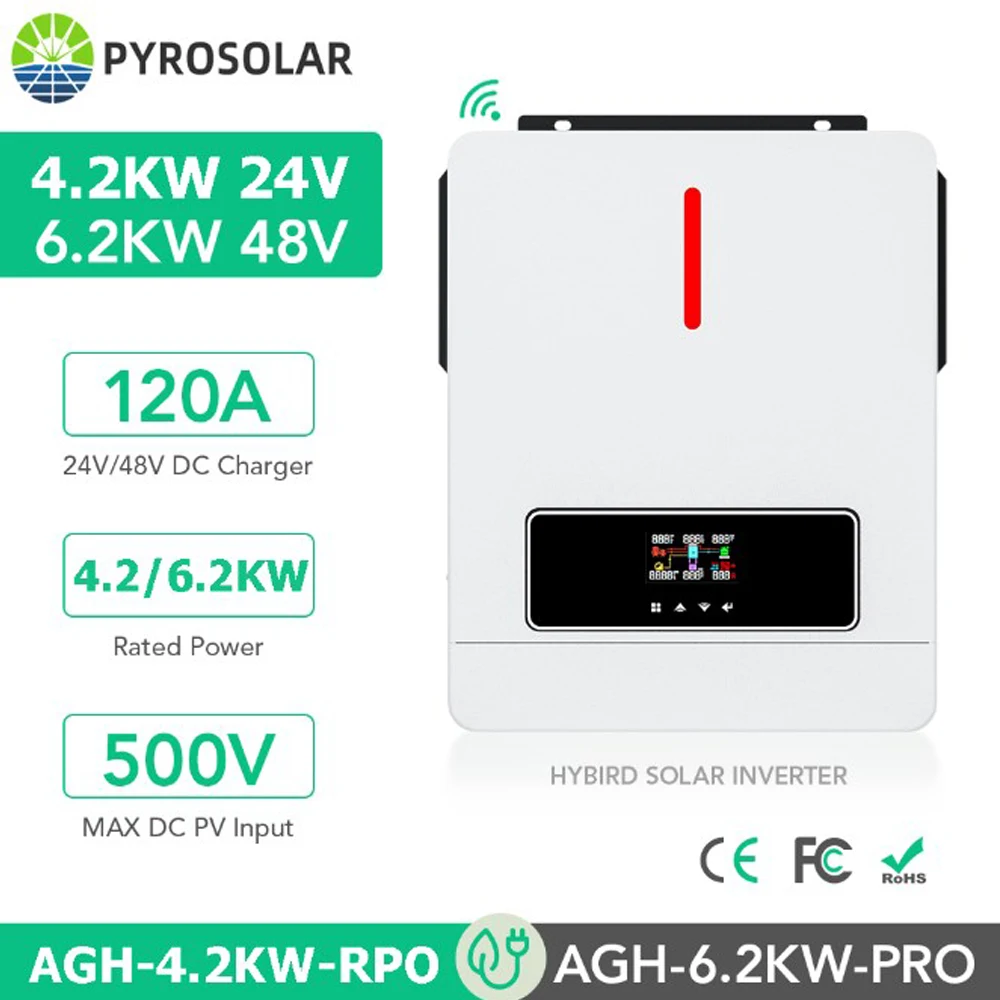 

4.2KW 6.2KW Solar Hybrid Inverter 24vDC 48vDC AC 220V Dual Load Output Power MPPT 120A Pure Sine Wave Hybrid Charge Controller
