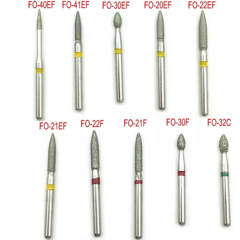 100 szt./10 pudełek z serii FO diamentowe wiertła dentystyczne diamentowe diamentowe do szybkiego rękojeści stomatologicznej narzędzi dentystycznych