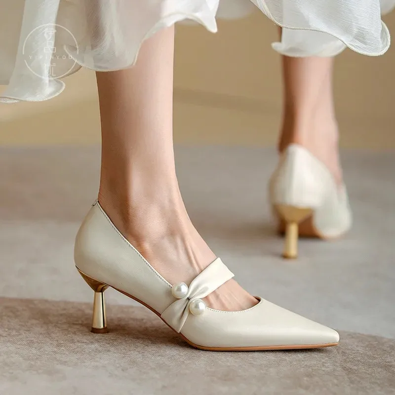 2025 new Spring Fairy Style Wedding Shoes Niche High-end Pearl Single Shoes Formal Women Shoes