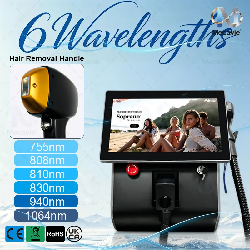 Mecavie 6 Wave Diode Laser Hair Removal Machine 6000W, Ice Point Painless Permanent Depilation, For Beauty Salon SPA