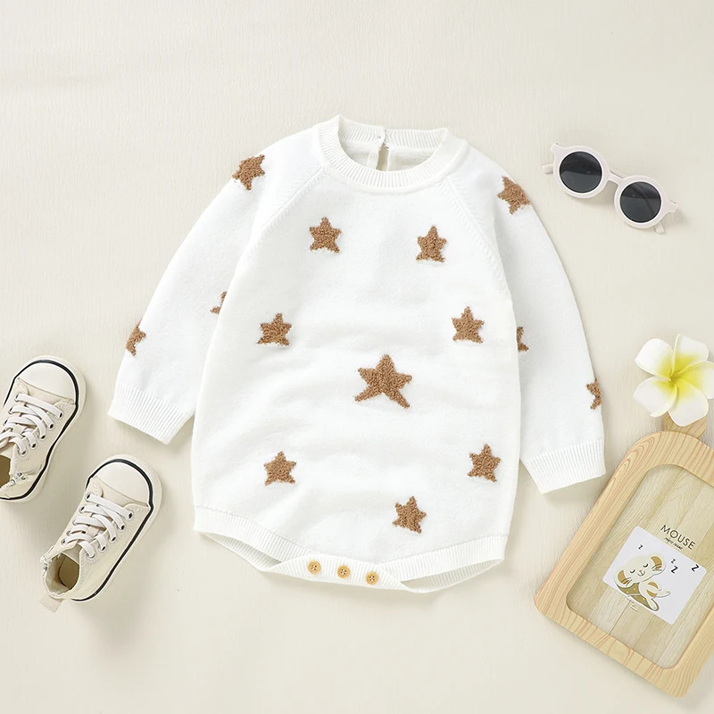 Newborn Baby Bodysuit Knitted Autumn Infant Girl Jumpsuit Long Sleeve Children Clothing Fashion Cute Star 0-18M Overalls Rompers