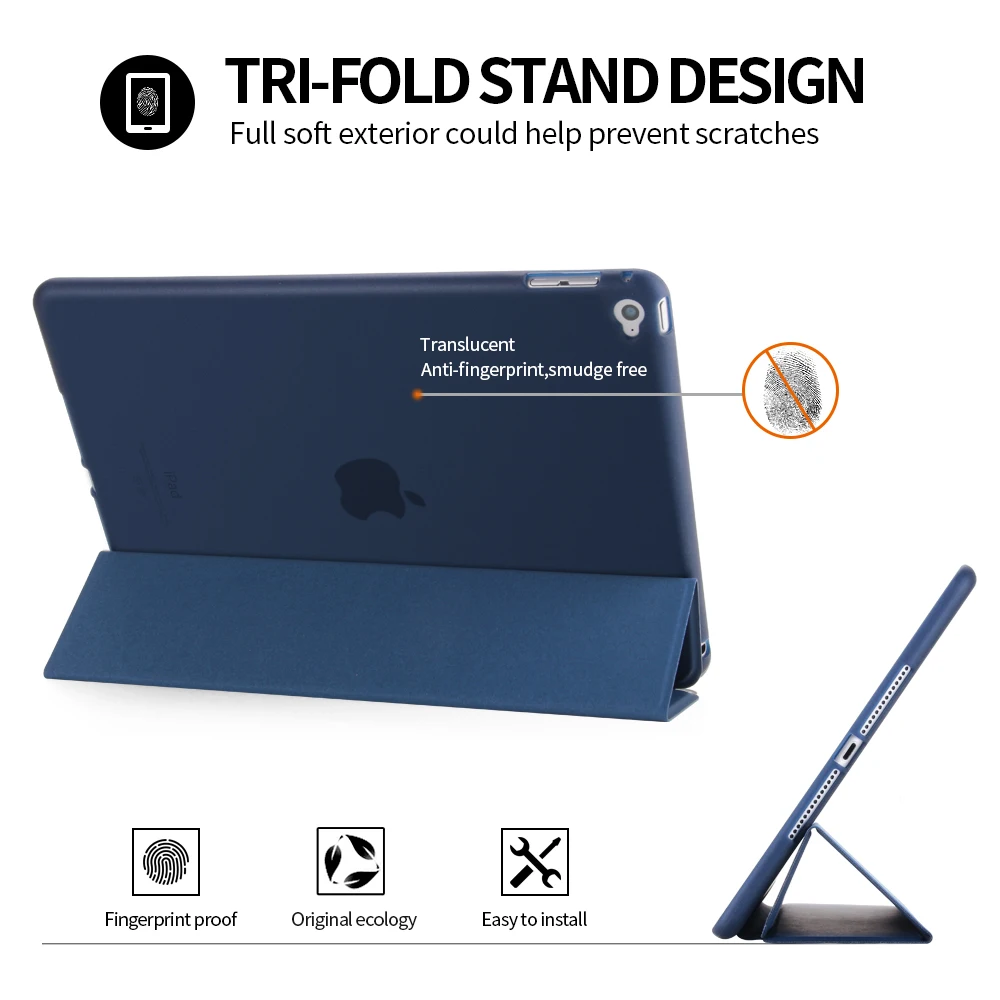 Per iPad Air 2 Air 1 Cover A1474 A1566 custodia intelligente per supporto in pelle PU con riattivazione automatica del sonno