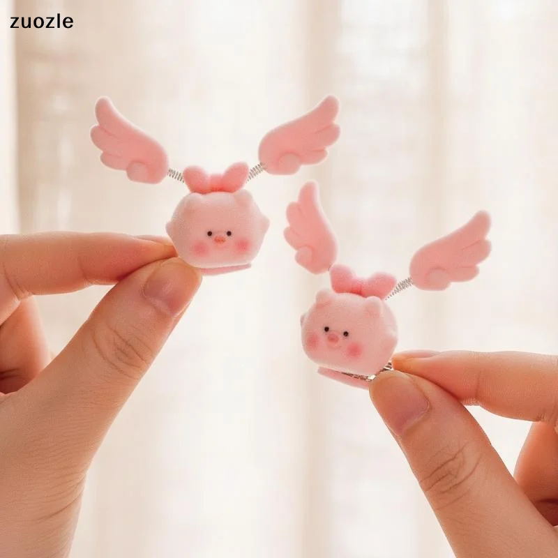 exquisite1 Pcs Cute Fluffy Pig Car Ornaments With Shaking Pink Wings Perfect For Dashboard Office Desk Decor