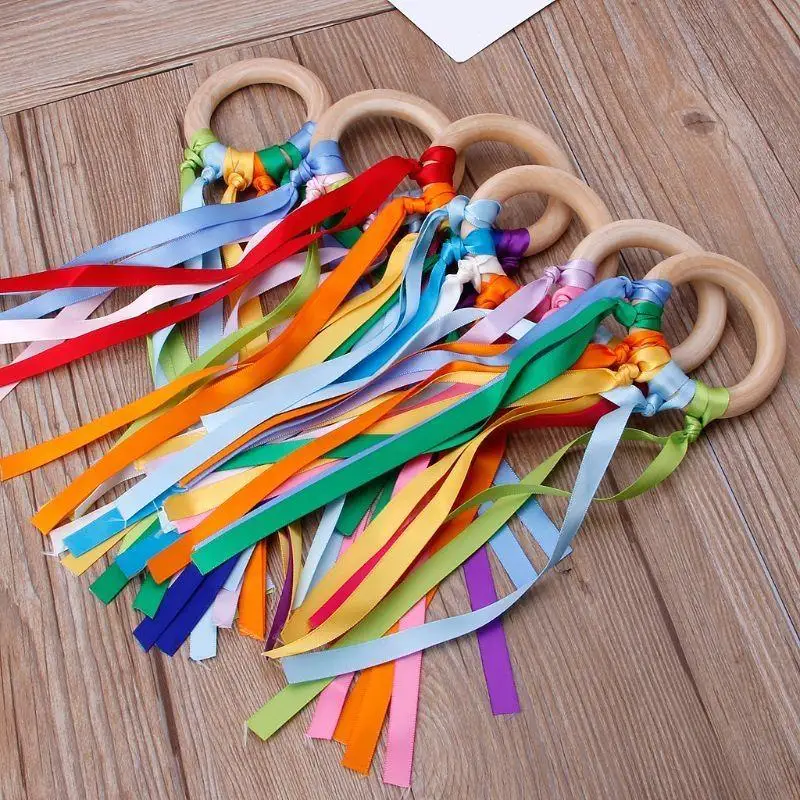 

E06F Wooden Baby for Play Rainbow Hanging Baby Teething for Visual Sensory Stimulation Ring Pendants Boho 0-12 Mon