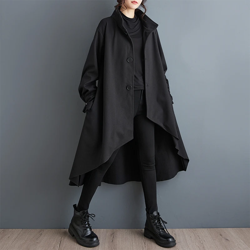 

Casual Artistic Women's Long Coat Autumn Winter Korean Sle Loose Woolen Jaet Medium Length Single Button Closure Color