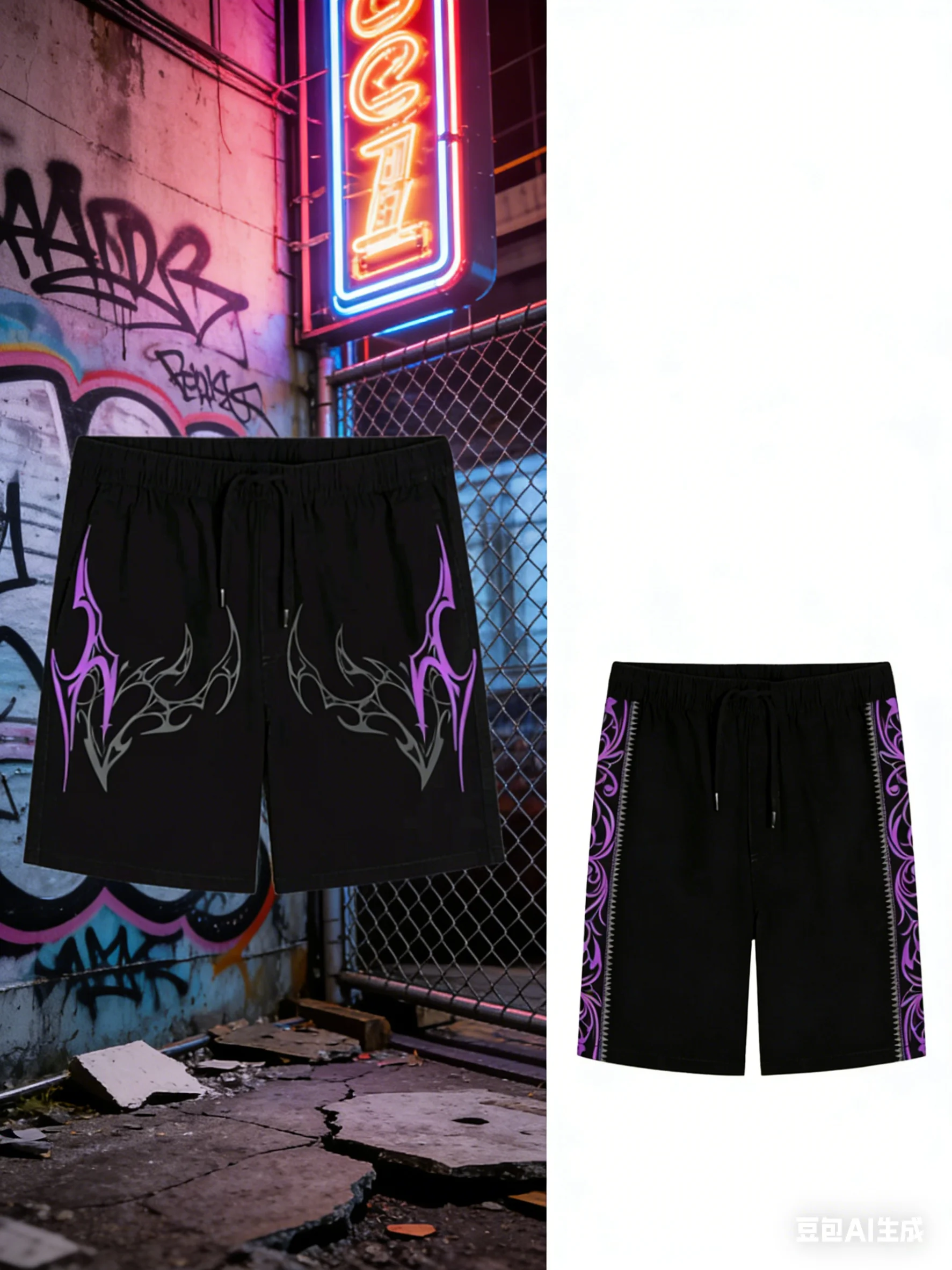 

Летние повседневные шорты в темном стиле с контрастным принтом в виде тотема в фиолетово-серых тонах для мужчин и женщин, свободные и модные шорты в уличном стиле