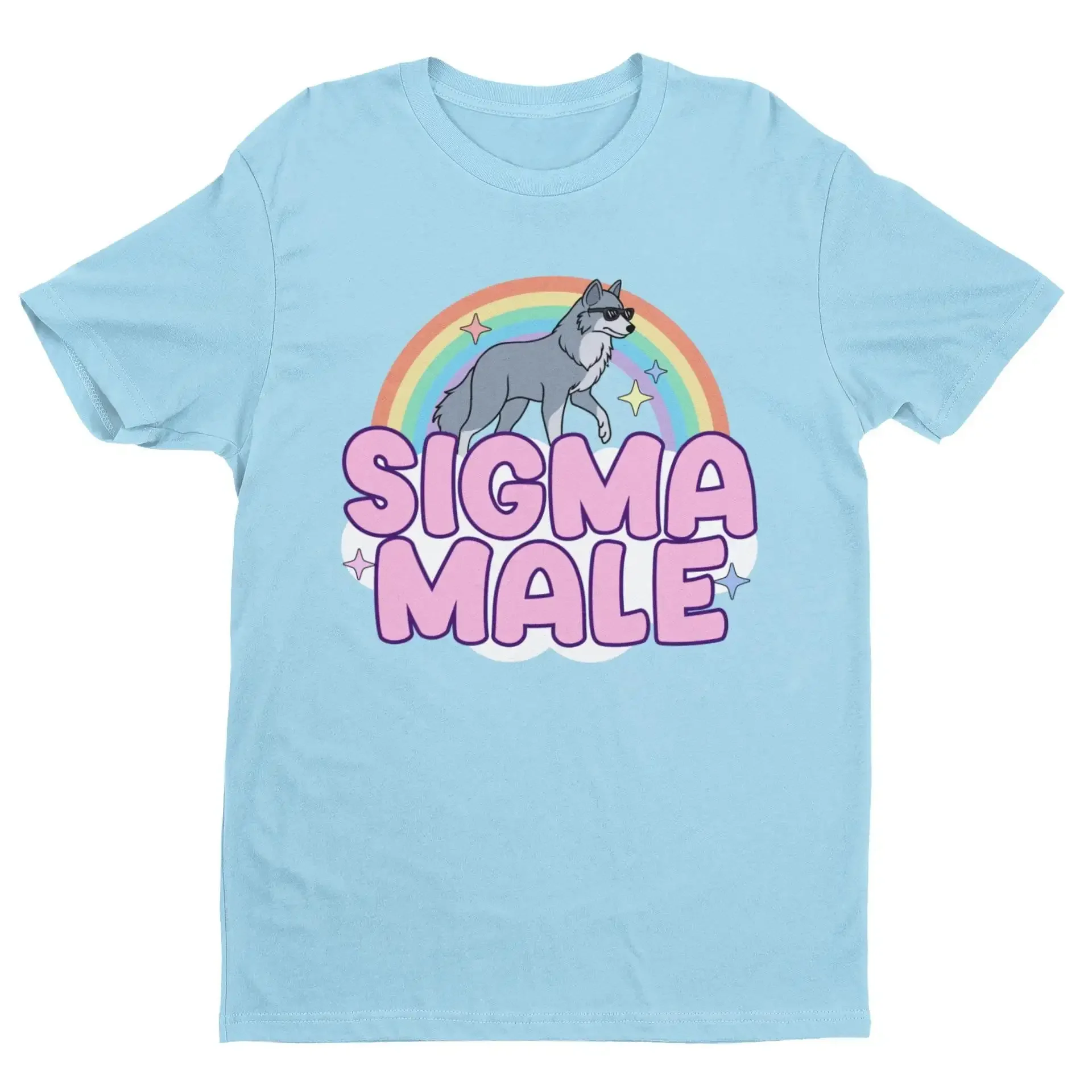 Sigma Männliches lustiges T-Shirt Lone Wolf Weird Gen Z Meme Rainbow Ironic Sarcastic