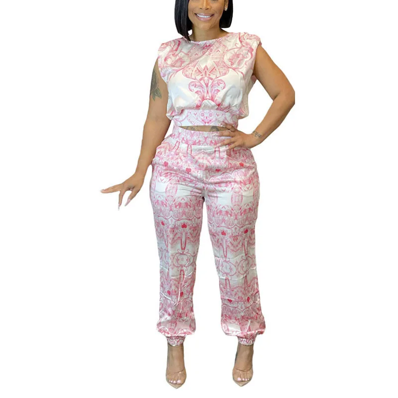 Fashionable Women's Sleeveless Printed Two-piece Set with Independent Standing Straps Casual Set for Women