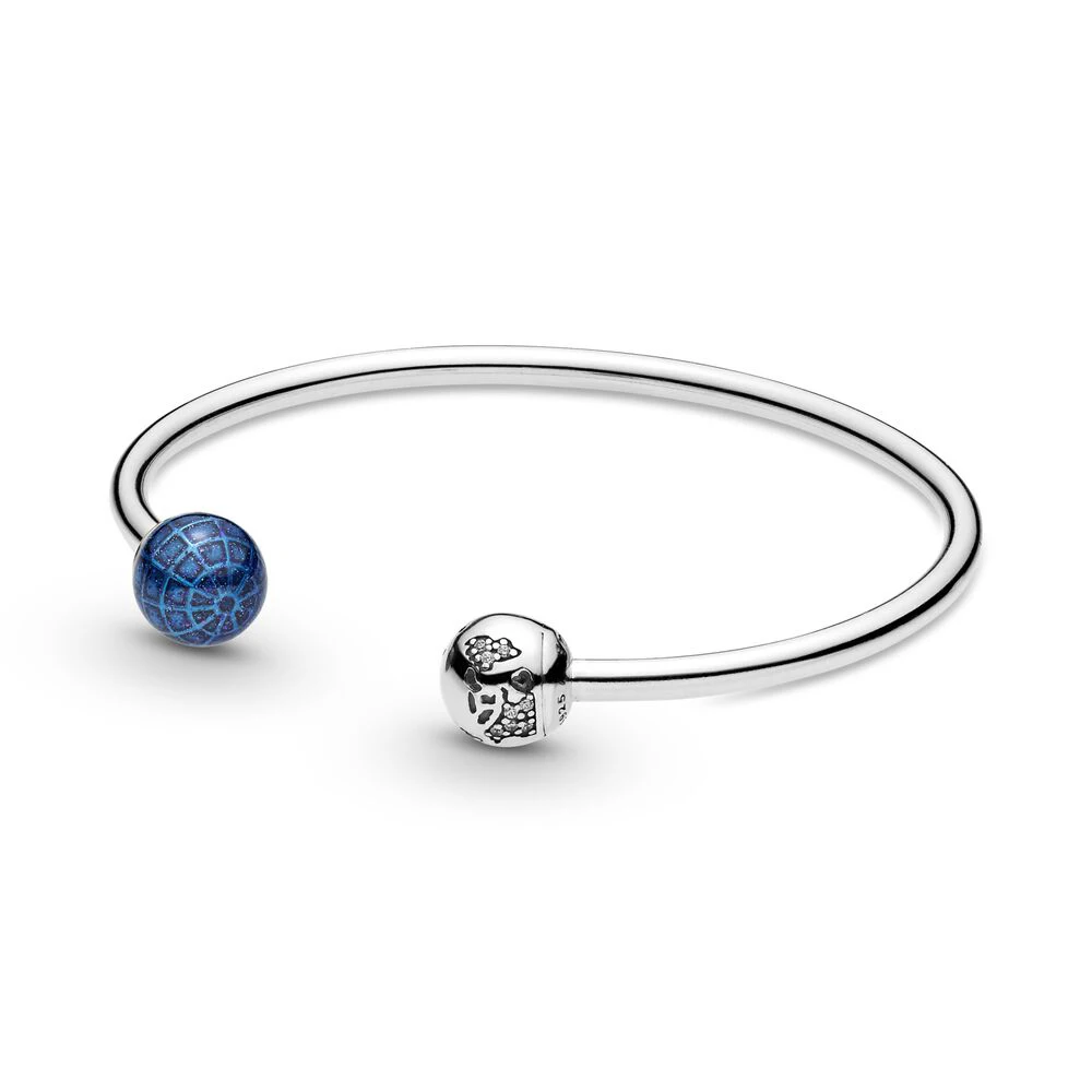 

Authentic 925 Sterling Silver Moments Blue Planet Globe Fashion Open Bangle Fit Women Bead Charm Gift DIY Jewelry