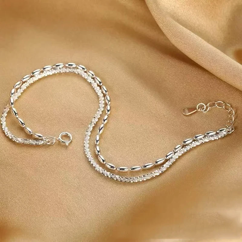 S925 Sterling Silber Sternenbohne Doppelschicht Armband funkelnde Reismaserung Handschmuck – Detail 3