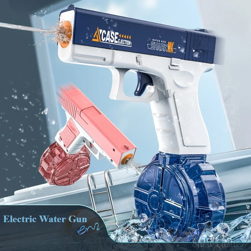 Pistola de agua eléctrica de fuego rápido con luces LED, acción de retroceso, verano al aire libre, playa, piscina, juego de agua, juguete de tiro, pistola de juguete para regalo para niños
