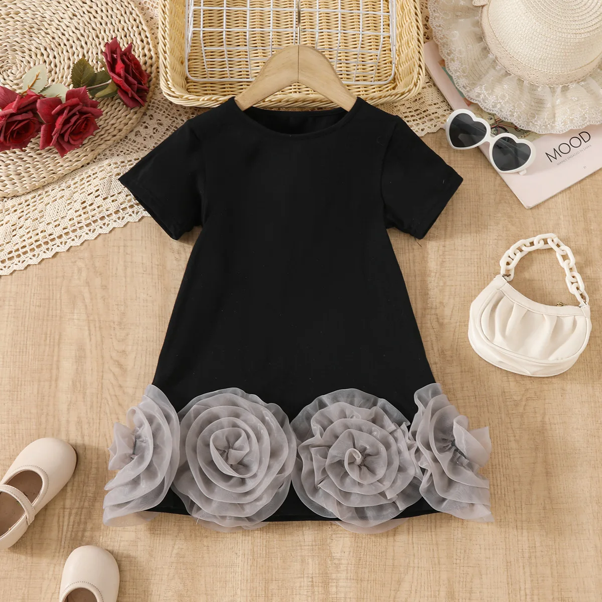 

Модная и модная мини-юбка-футболка из тюля для девочек, новое летнее милое и модное платье с короткими рукавами для маленьких девочек