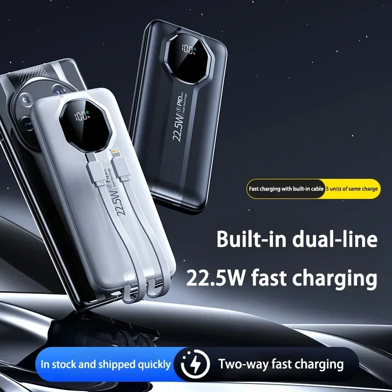 100000mAh Portable Power Bank Super Fast Charging Built In Double Cable Ultralarge Capacity External Battery For Iphone Xiaomi