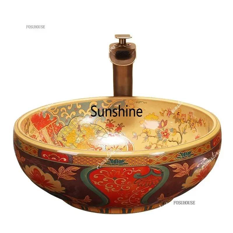 

Japanese Style Art Bathroom Sinks Home Balcony Wash Basin Toilet Washbasin Ceramic Countertop Sink Retro Bathroom Basin s