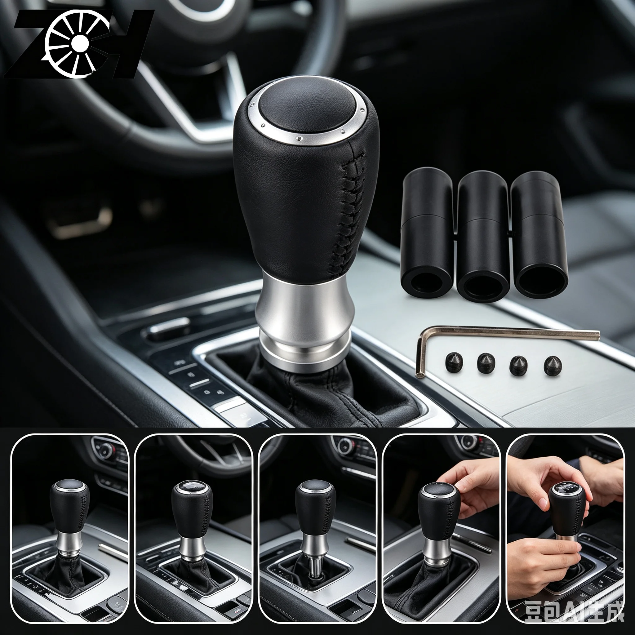 Universal 5 Speed 5R Car Manual Leather Shifter Gear Shift Knob Gear Black Stitch Aluminium Fit For Honda Toyota Nissan