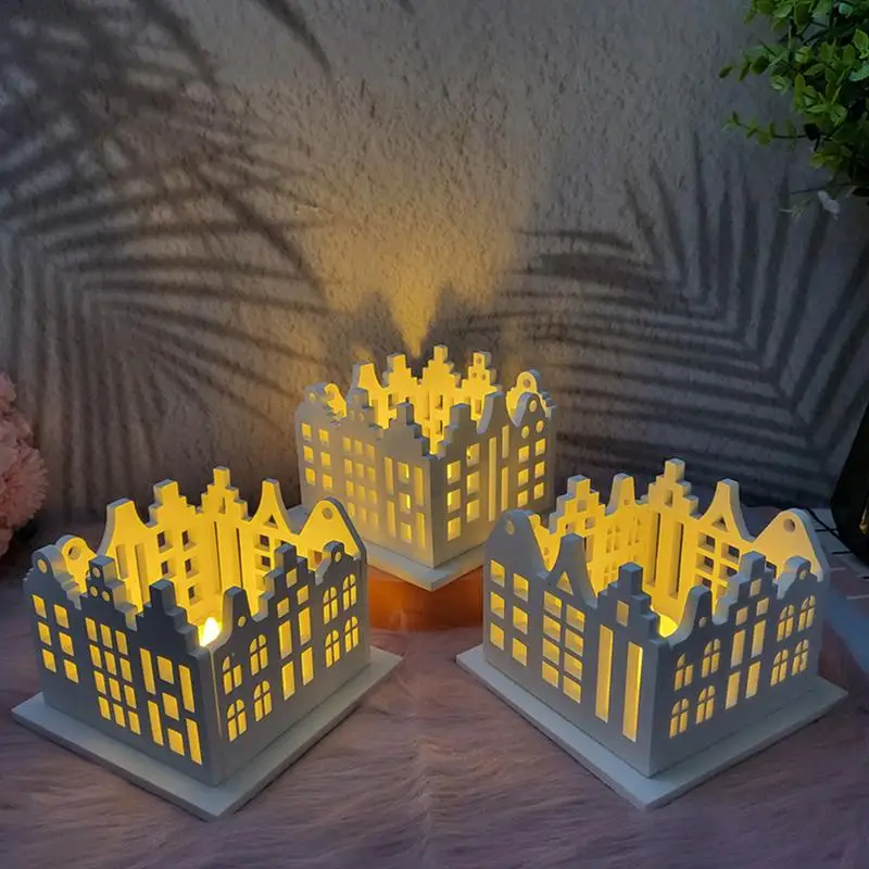 Gothic Style House Silicone Molds Candlestick Casting Decoration Mold Creative Hollow House Tea Light Holder Gypsum Mould