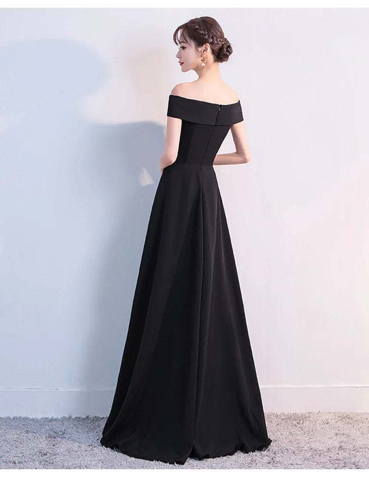 Ele Long One-oulder Wedding Dr for Bridal Banquet Evening Gown Floor-Length Dr Zipper Sle Cotton Fabric