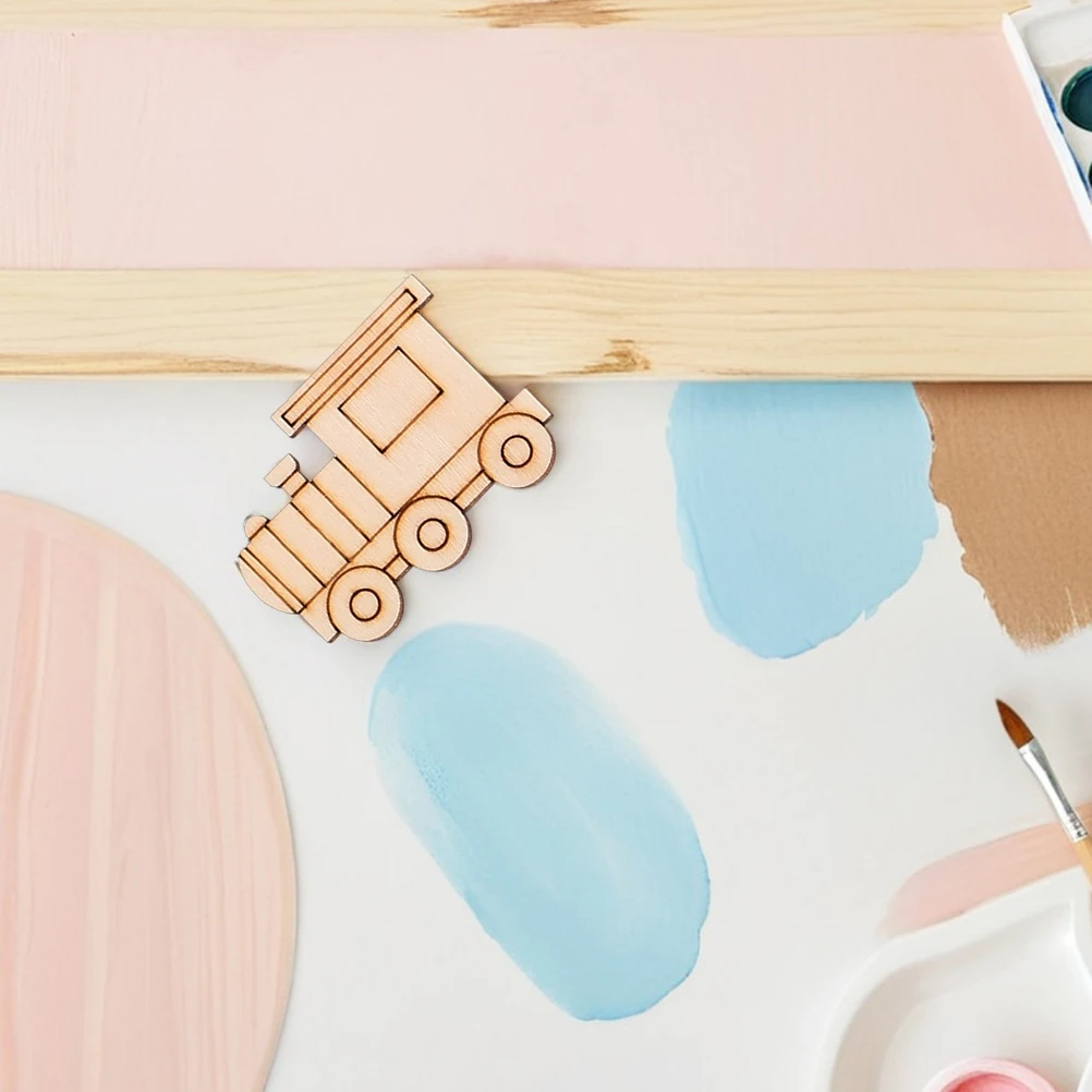 

25pcs Wood Chip Toys DIY Vehicle Tags Blank Wooden Cutouts Slices Crafts Unfinished Helicopter Car Shaped Transportation Wooden