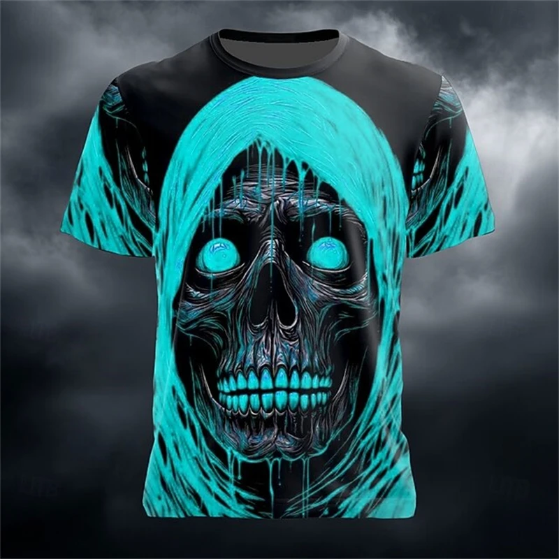 New Stylish Men's Horror Skull Pattern T-shirt Summer Men's 3D Printed Short Sleeve T-shirt Breathable Round Neck T-shirt