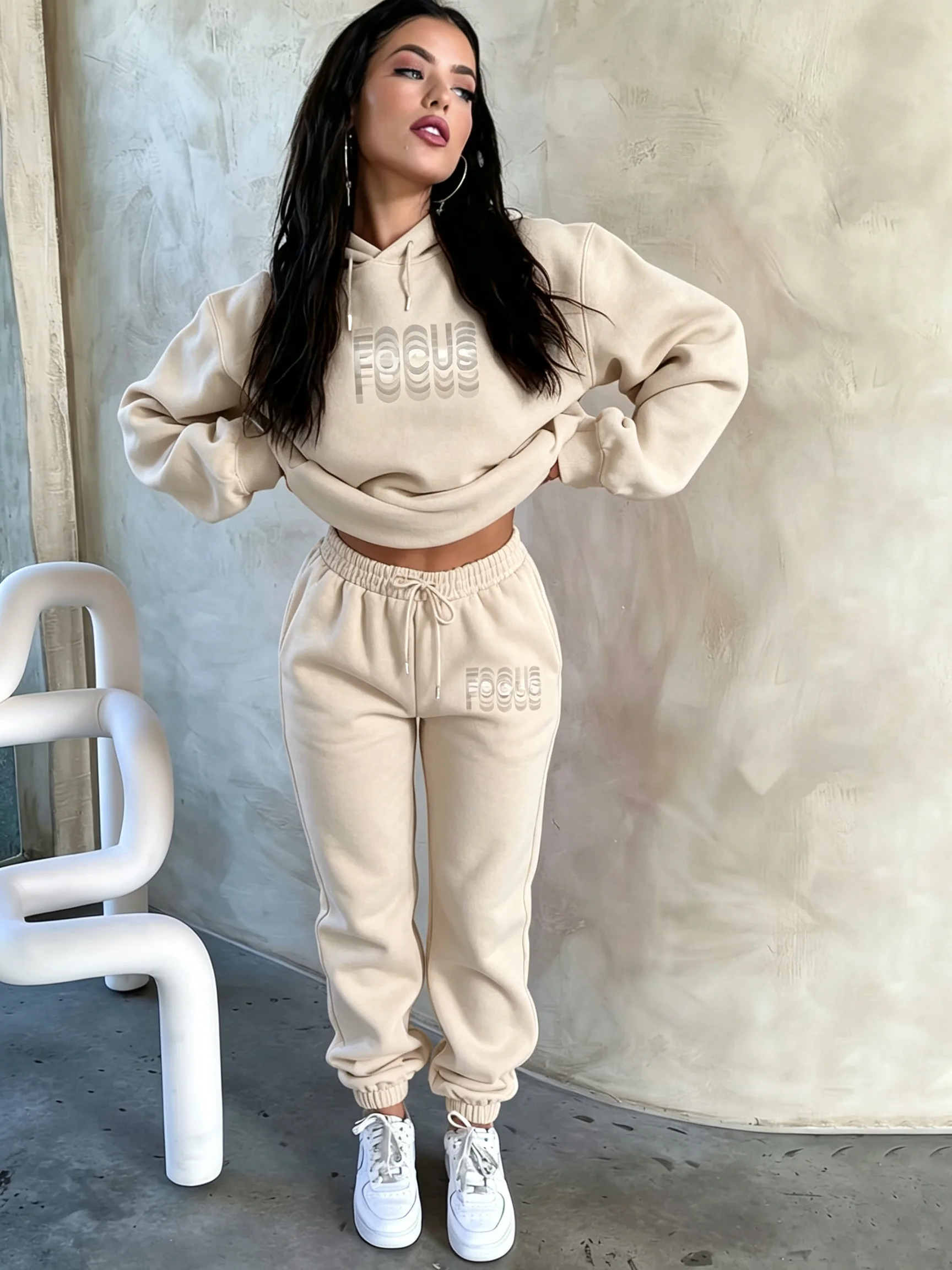 Female Winter Warm Fleece Thick 2Pcs Set Comfort Casual Sports Tracksuit Women Fashion Two Piece Sweatshirt Pants Suit Daily - view 5