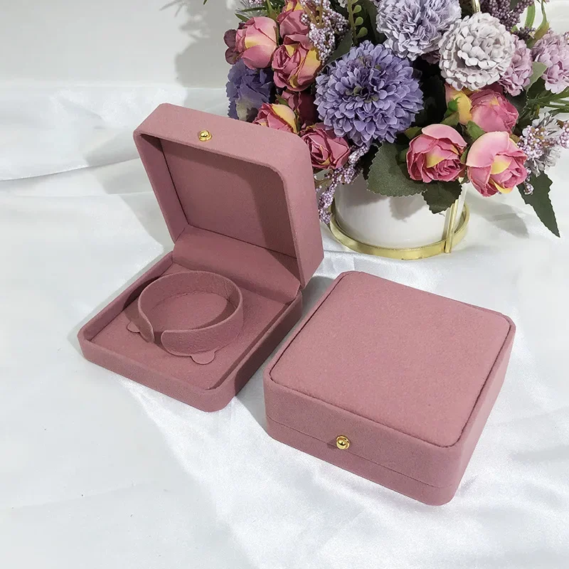 Ring Earrings Box Necklace Bracelet Gift Packaging Jewelry Box Pink Round Corner Gold Button Jewelry Box