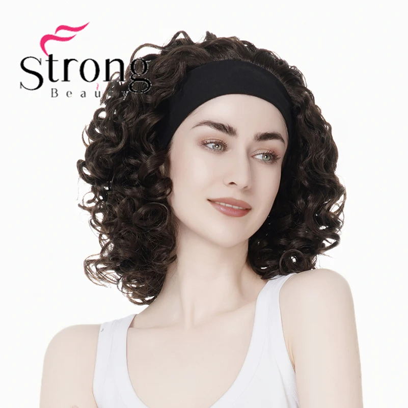 

Short Curly Brown Synthetic Headband Wig Glueless Heat Safe Lazy Girl Wigs