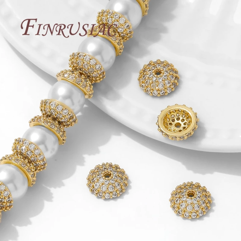 8.5 مللي متر خرزة مباعدة قبعات 18K مطلية بالذهب النحاس مع الزركون زهرة حبة نهاية قبعات لصنع المجوهرات لوازم DIY بها بنفسك اكسسوارات