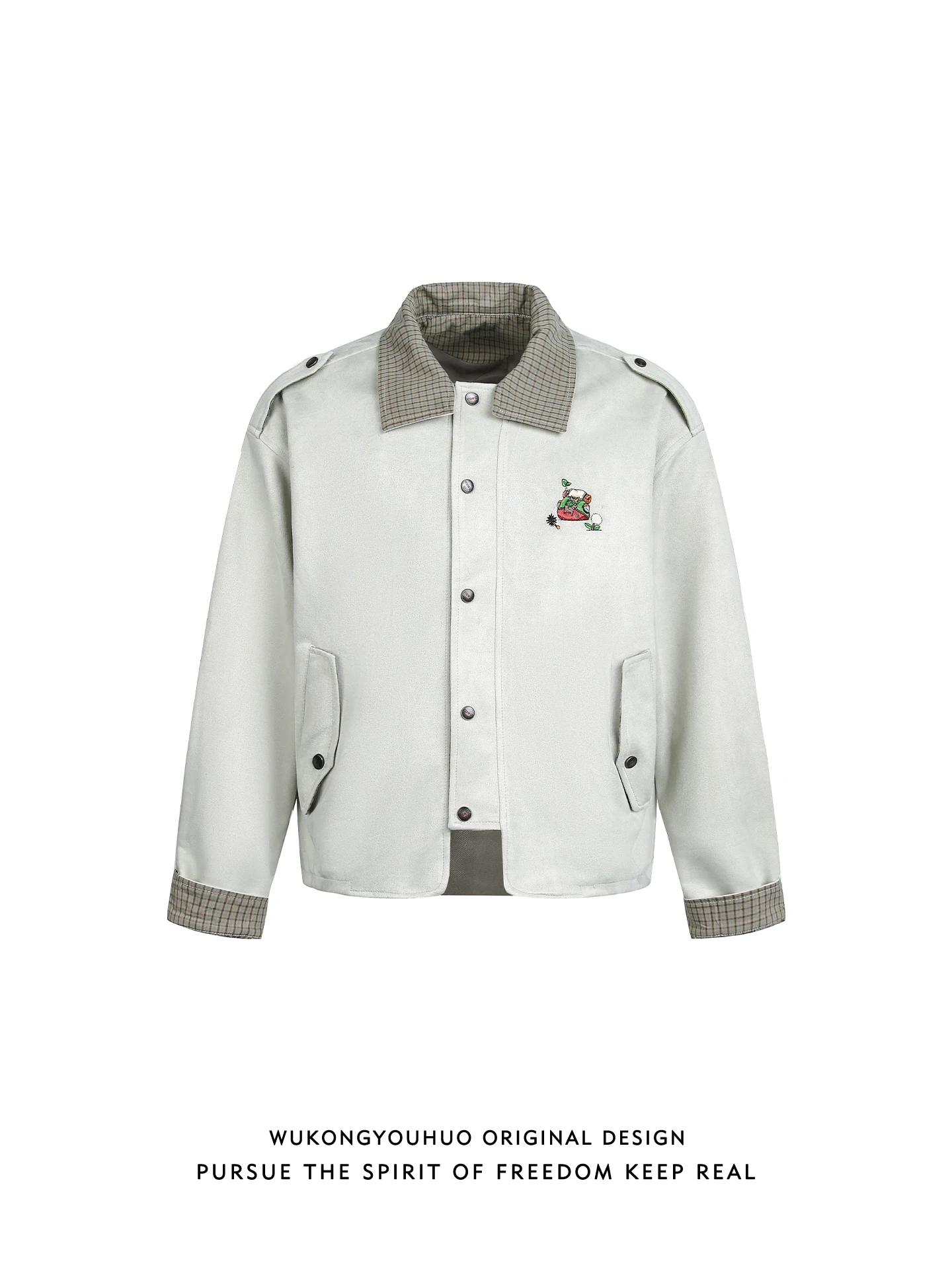 

Модная куртка в клетку с вышитым воротником, свободного кроя, для мужчин и женщин, повседневная весенняя верхняя одежда