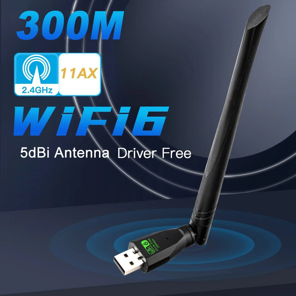 WIFI 6 Adapter AX286 Network Card Mini USB Dongle 2.4GHz 802.11AX 5 dBi Signal Reception For PC Laptop Windows 10/11 Driver Free