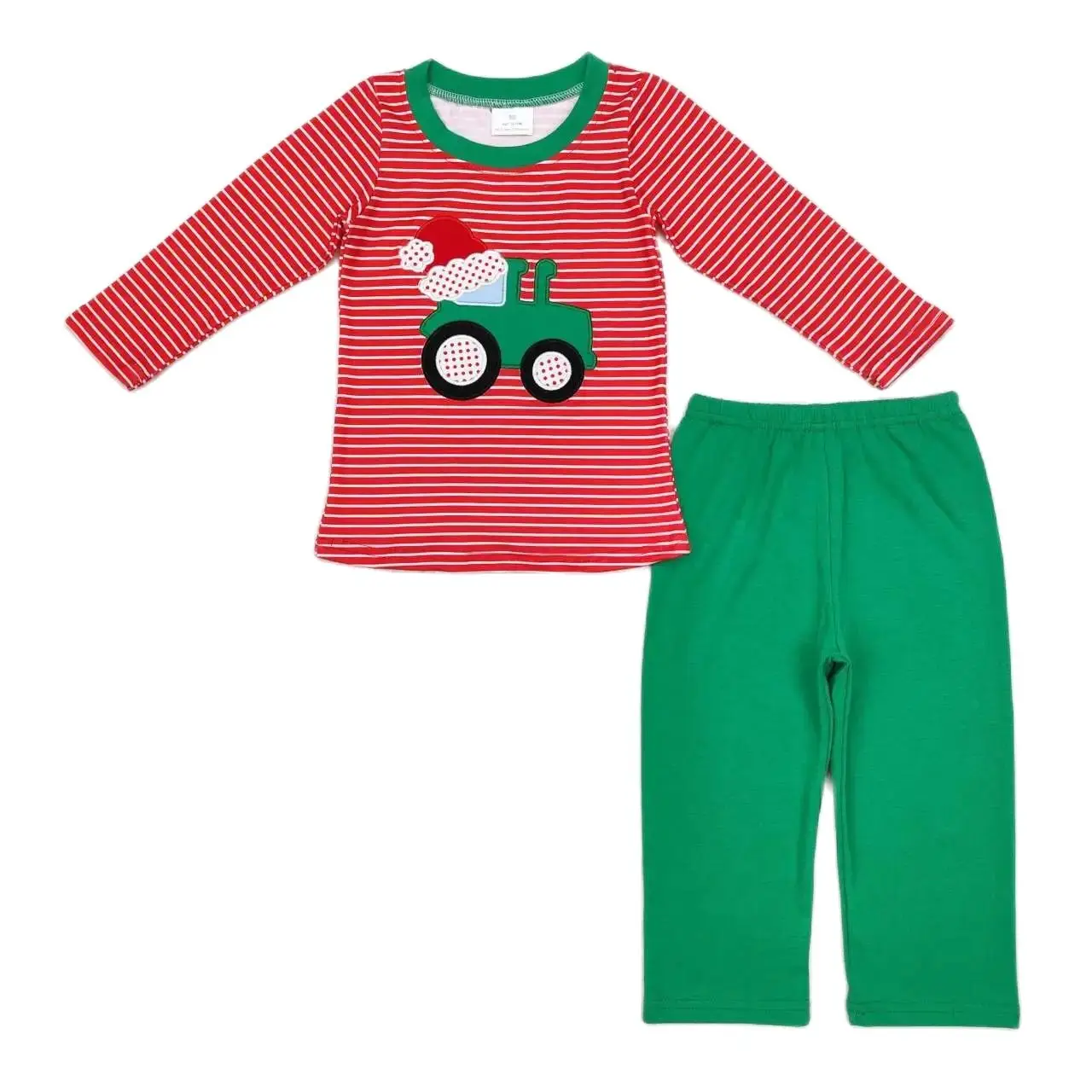 Boutique Christmas truck embroidery little boy's shirt with pants 2 piece outfits wholesale kids clothes set