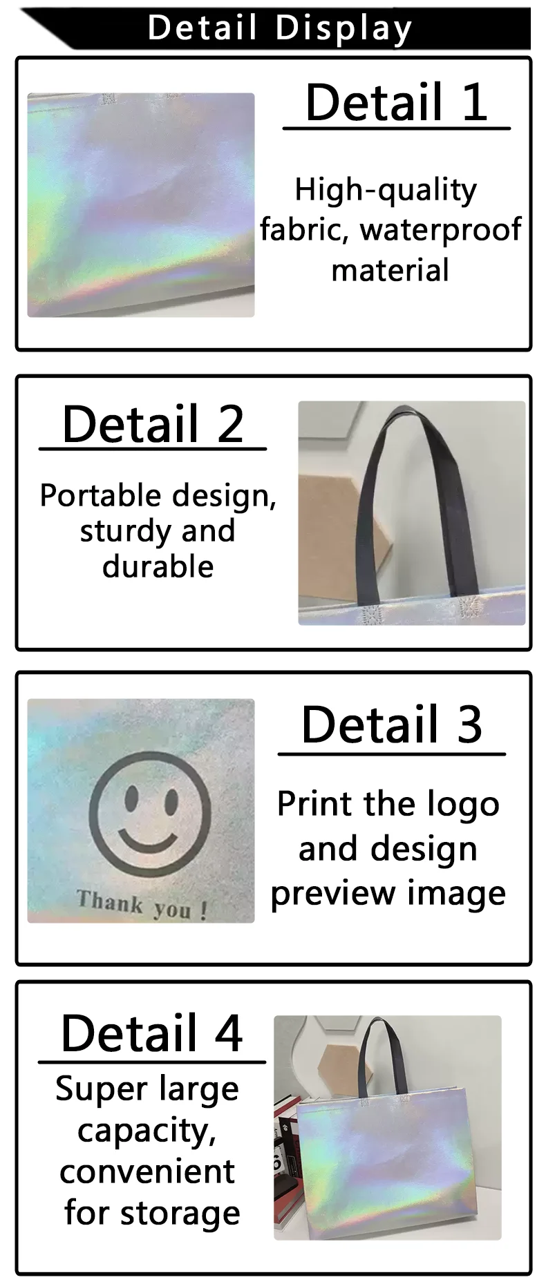 10 Stück Neue Laserbeschichtete Vliesstoff-Schultertasche Wasserdichte Damen-Einkaufstasche mit Unterstützung für individuelles Logo – Detail 3