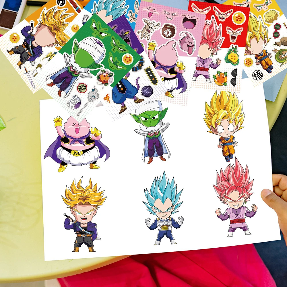 8/16Sheets Cool Dragon Ball Puzzle Anime Stickers DIY Make-a-Face Assemble Cool Cartoon Decal Assemble Jigsaw Children Gift Toy