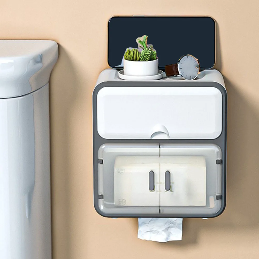 حامل ورق المرحاض للحمام، صندوق تخزين مناديل مثبت على الحائط، سطح مسطح مقاوم للماء لنباتات الهاتف، صندوق مناديل للحمام #6