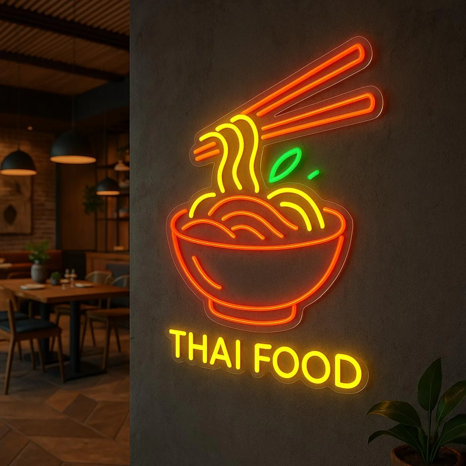 

Неоновая вывеска с лапшой, неоновая вывеска тайской еды, идея подарка Foodie, декор ресторана, декор столовой.